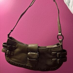 Khaki green leather shoulder bag - only used a couple times